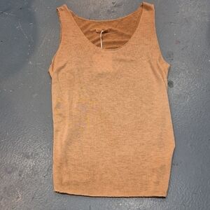 Tan Sleeveless Women's Tank Top W Metallic Trim